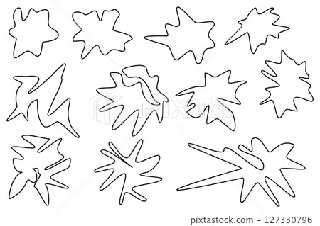 Coloring page with outline drawing of set abstract paint splashes of different shapes. Artistic elements for school creativity. For entertaining kids activity, back to school black and white design. Coloring page with outline drawing of set abstract paint splashes of different shapes. Artistic elements for school creativity. For entertaining kids activity, back to school black and white design. 127330796