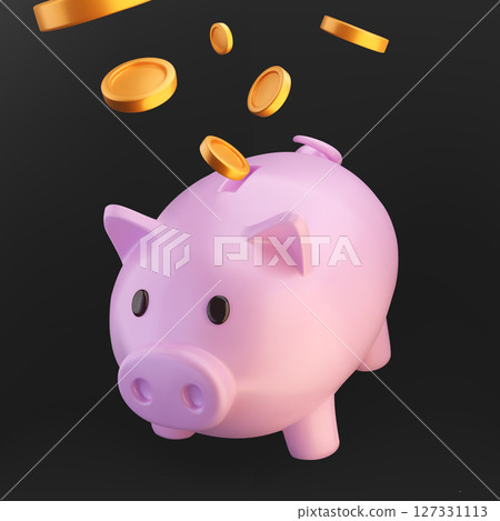 3D realistic piggy bank with coins 127331113