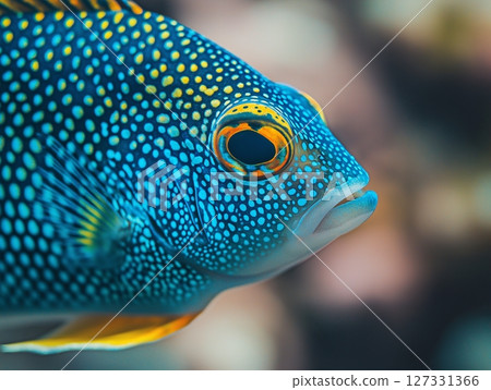 Beautiful aquarium fish swimming gracefully in clear water, close-up, tropical and colorful. Beautiful aquarium fish swimming gracefully in clear water, close-up, tropical and colorful. 127331366