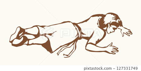 An exhausted person lies on the ground. Vector drawing 127331749