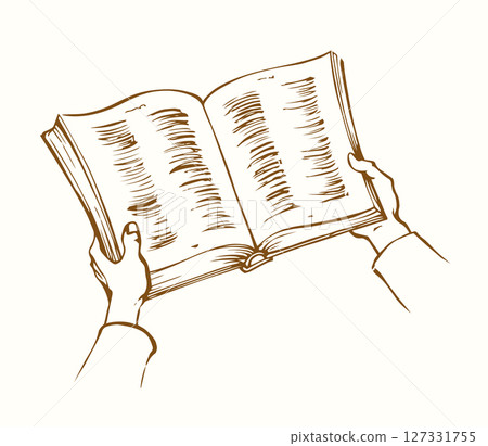 Hands are holding a book. Vector drawing Hands are holding a book. Vector drawing 127331755