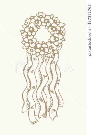 Ukrainian wreath with ribbons. Vector drawing 127331768