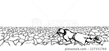 An exhausted person lies on the ground. Vector drawing An exhausted person lies on the ground. Vector drawing 127331769
