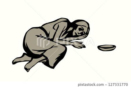 Girl suffering from hunger. Vector drawing 127331770