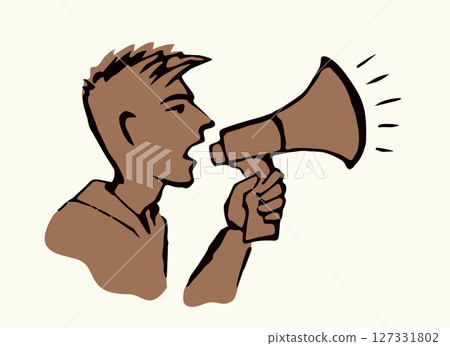 The man shouts into the loudspeaker. Vector drawing The man shouts into the loudspeaker. Vector drawing 127331802