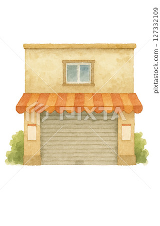 Garage-style shuttered store illustration, watercolor-style simple building material (cutout PNG) 127332109