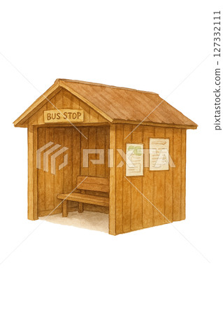 水彩木製公車站插畫透明背景PNG素材 水彩木製公車站插畫透明背景PNG素材 127332111