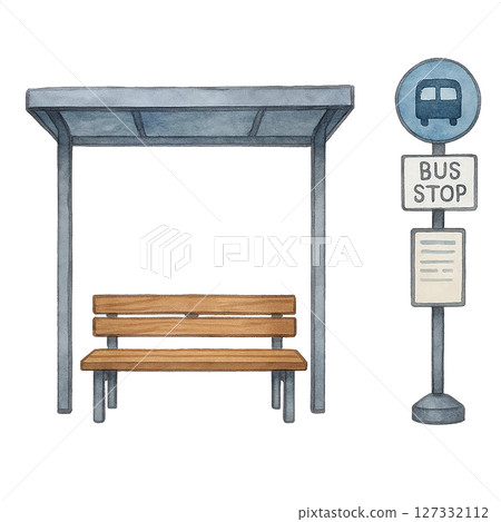 簡約現代公車站和長椅套裝,透明PNG素材 簡約現代公車站和長椅套裝,透明PNG素材 127332112