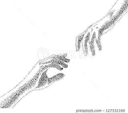 Hands reach out to each other. Monochrome concept for Valentine's Day. Black line isolated on white background. Stock vector illustration. hand drawn. Not AI, Vector illustration 127332160
