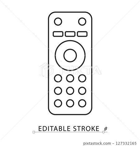 Remote control icon in minimal line style with editable stroke. Television remote, electronic control, device interface, TV controller, smart home element, remote symbol for media and tech design. 127332165
