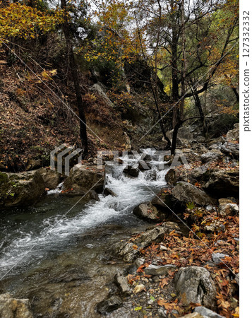 mountain river fast for waterfall rapids stream autumn. High quality photo mountain river fast for waterfall rapids stream autumn. High quality photo 127332332