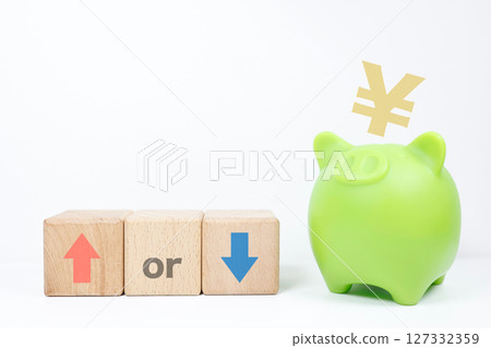 豬存錢筒和上下箭頭,日圓符號 豬存錢筒和上下箭頭,日圓符號 127332359