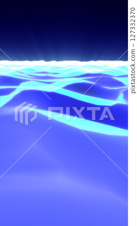 Futuristic glowing ocean of light with radiant waves under a dark blue horizon, abstract and immersive energy simulation Futuristic glowing ocean of light with radiant waves under a dark blue horizon, abstract and immersive energy simulation 127332370