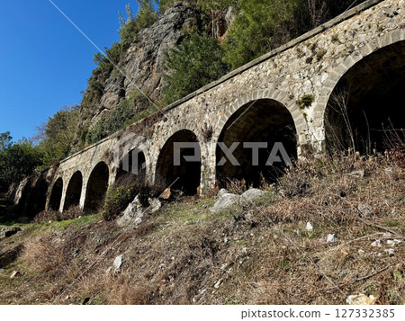 ancient water supply arches architecture mountains autumn. High quality photo 127332385