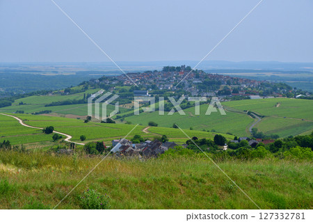 Sancerre, France. A distant view of the hilltop village of Sancerre on June 9, 2025. Sancerre, France. A distant view of the hilltop village of Sancerre on June 9, 2025. 127332781
