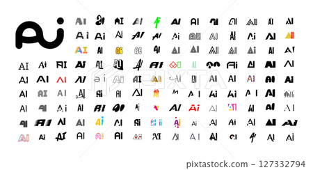 Creative AI logo set with diverse typographic styles and monogram designs includes modern, abstract, playful, minimal, bold, futuristic AI lettermarks for tech, app, startup. Vector illustration Creative AI logo set with diverse typographic styles and monogram designs includes modern, abstract, playful, minimal, bold, futuristic AI lettermarks for tech, app, startup. Vector illustration 127332794