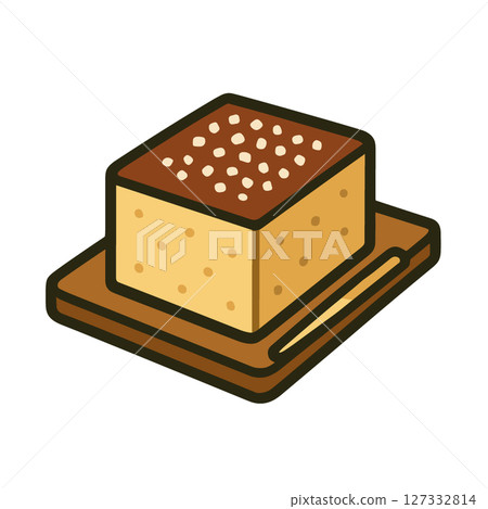 Flat illustration of castella with sugar | Japanese sweets on a tray 127332814
