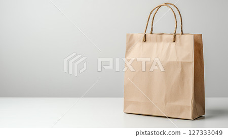 Light brown paper shopping bag on clean surface 127333049