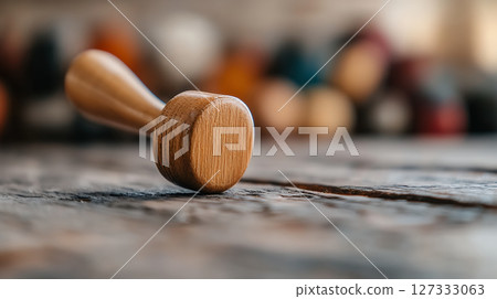 Light brown wooden stamp rustic wooden table, showcasing Light brown wooden stamp rustic wooden table, showcasing 127333063