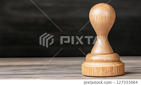 Light brown wooden stamp on rustic wooden table, elegant design 127333064