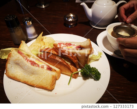 Coffee shop sandwiches and waffles Coffee shop sandwiches and waffles 127333173