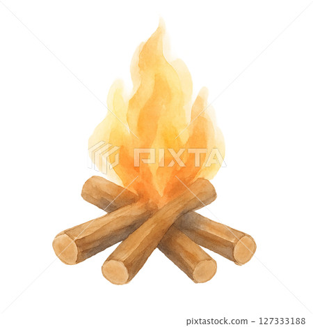Campfire and firewood watercolor illustration material 127333188