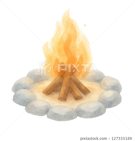 Stone-enclosed bonfire (watercolor illustration material) Stone-enclosed bonfire (watercolor illustration material) 127333189