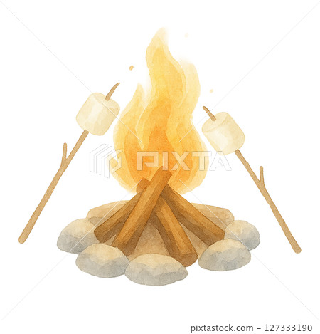 Marshmallow roasting campfire (watercolor illustration material) 127333190