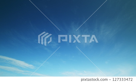 Time lapse. A beautifully clear blue sky scattered with subtle and soft clouds can be seen today 127333472