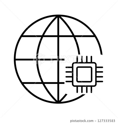 Icon of a combination of the earth and a microchip Icon of a combination of the earth and a microchip 127333583