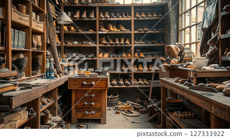 Traditional Shoemaking Workshop Background Depiction 127333922