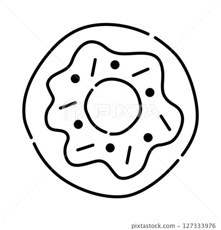 Donut black and white vector line illustration 127333976