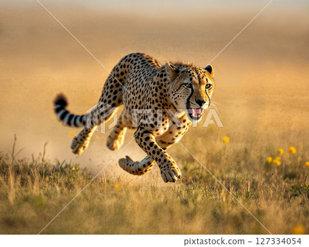 Cheetah runs across the savanna 127334054