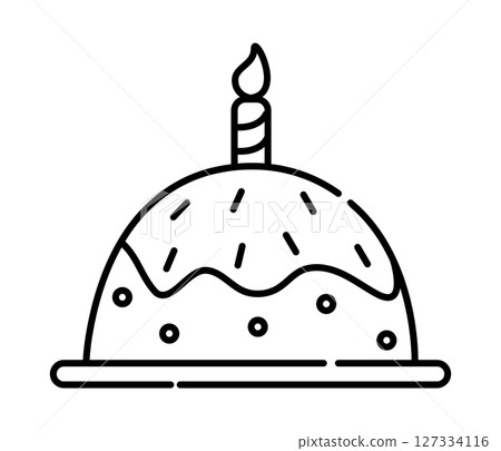 Cute birthday cake black and white vector line illustration 127334116