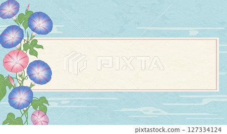 Colorful morning glories and a calm light blue background 127334124