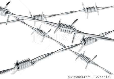 Barbed wire rows. 3D rendering Barbed wire rows. 3D rendering 127334150
