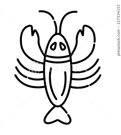 Crayfish black and white vector line illustration, lobster icon Crayfish black and white vector line illustration, lobster icon 127334155