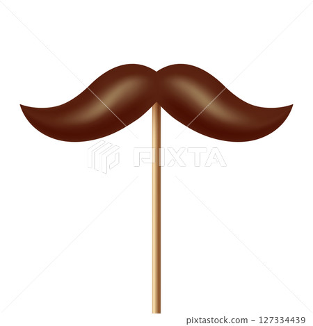 Vector 3d Realistic Brown Mustache Prop on Stick, Isolated. Simple Mustache for Party, Photo Booth, Masquerade, Costume, Funny Carnival, Cosplay, Hipster Style 127334439