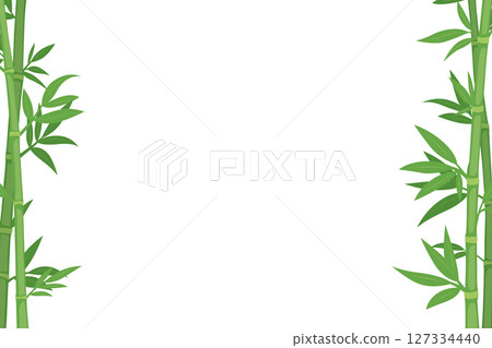 Tropical Bamboo Frame with Green Leaves on White Background. Design Template for Spa Flyers, Eco Posters, Wellness Concept. Asian Style Borders, Vector Illustration Tropical Bamboo Frame with Green Leaves on White Background. Design Template for Spa Flyers, Eco Posters, Wellness Concept. Asian Style Borders, Vector Illustration 127334440