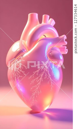 Artistic representation of a glowing heart with intricate designs in a vibrant setting 127334614