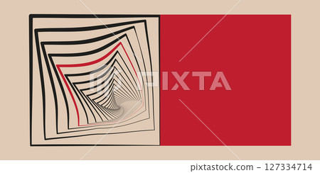 Bauhaus design, red and black curves on beige background. Bauhaus design, red and black curves on beige background. 127334714