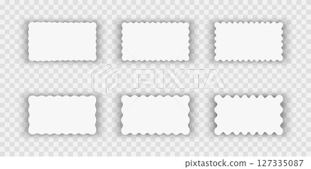 Set or rectangular shapes with squiggly borders and shadows. Tags, cards, labels or coupons templates with scalloped edges and shades isolated on white background. Vector realistic illustration Set or rectangular shapes with squiggly borders and shadows. Tags, cards, labels or coupons templates with scalloped edges and shades isolated on white background. Vector realistic illustration 127335087