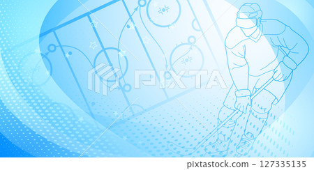Hockey player on ice with a puck. Hockey player on ice with a puck. 127335135