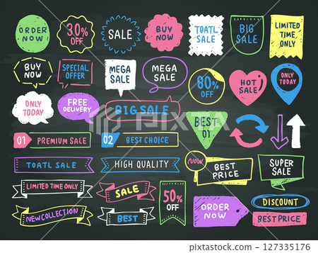 粉筆風格的語音氣泡、框架和裝飾套裝 127335176