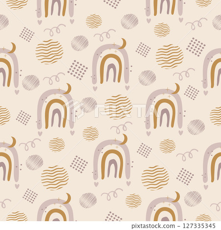 Creative boho rainbow seamless pattern with abstract elements 127335345