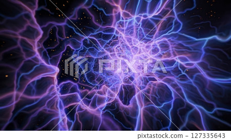 Purple and blue plasma filaments expand and pulsate, radiating energy and interacting with golden particles, creating a mesmerizing spectacle of light and movement Purple and blue plasma filaments expand and pulsate, radiating energy and interacting with golden particles, creating a mesmerizing spectacle of light and movement 127335643