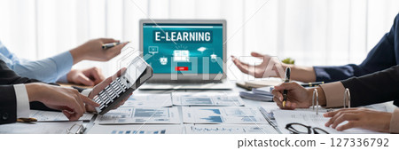 Analyst team working on data analysis dashboard on laptop screen. Insight Analyst team working on data analysis dashboard on laptop screen. Insight 127336792