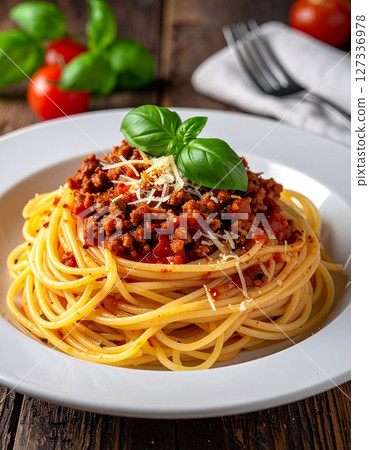 spaghetti with meat sauce 127336978