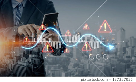 Economic Caution and Risk Alert in Volatile Market with Financial Warning Muxer 127337035