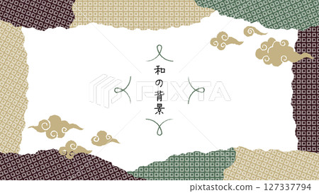 Japanese-style background. Japanese-style frame in mature colors. Origami paper cutout style wallpaper. 127337794